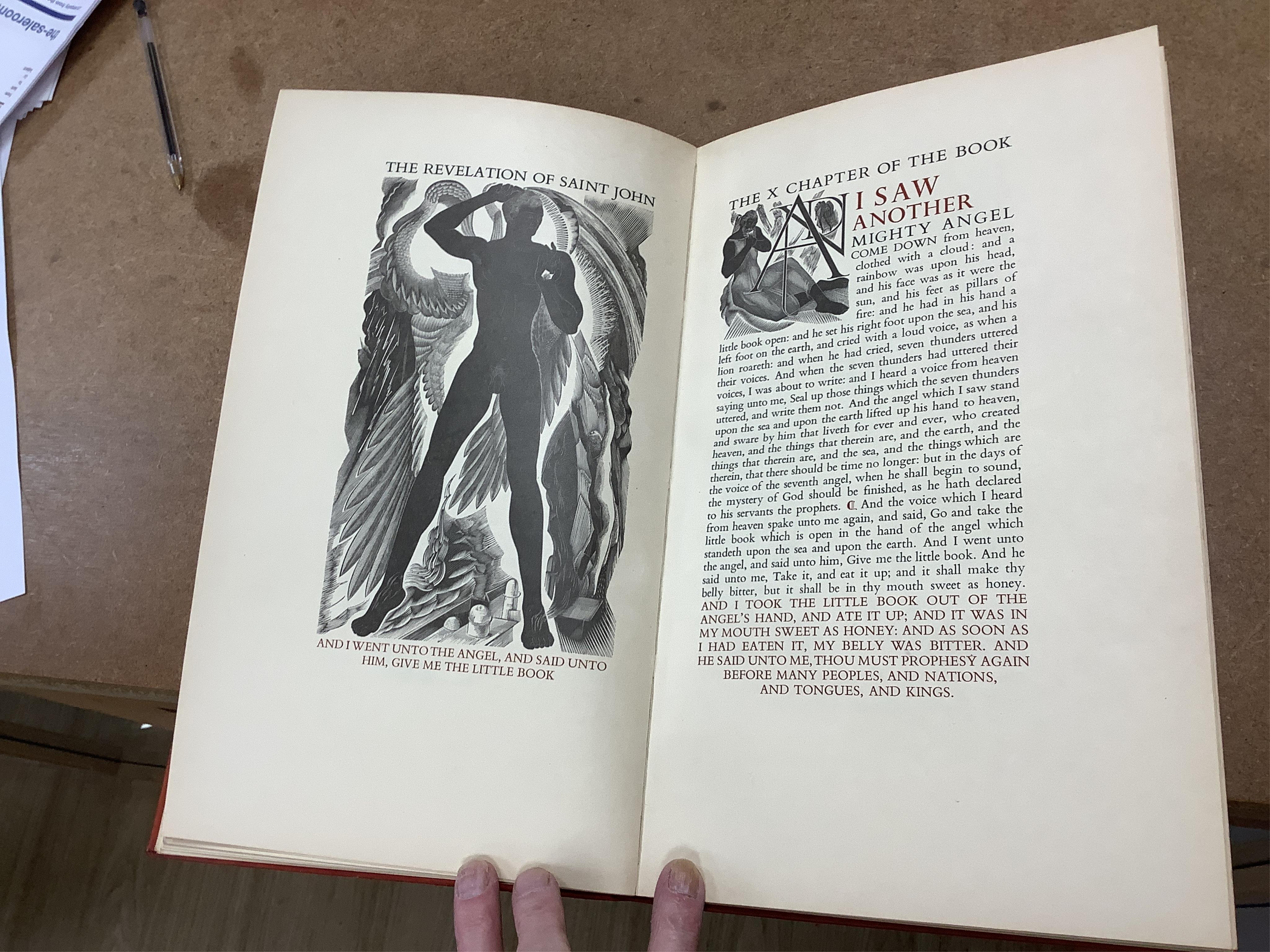 The Gregynog Press - The Revelation of Saint John the Divine. Limited Edition (of 250 numbered copies). 41 (some full page) wood engraved illus. (by Blair Hughes-Stanton), title and elsewhere with some red printing: orig